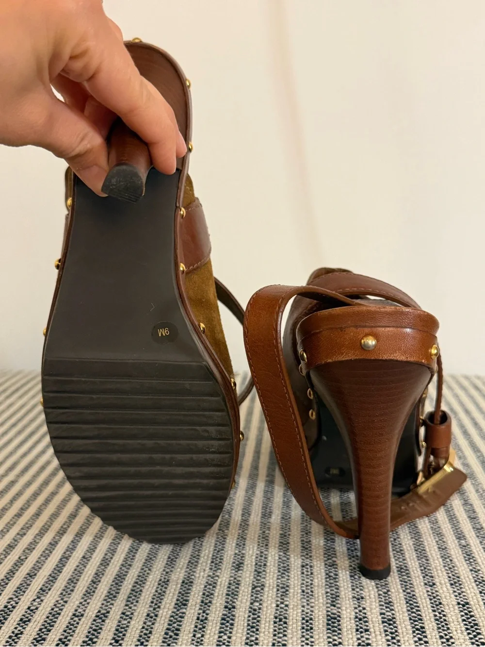 Tory Burch Brown Suede & Leather High Heel Clog Mules